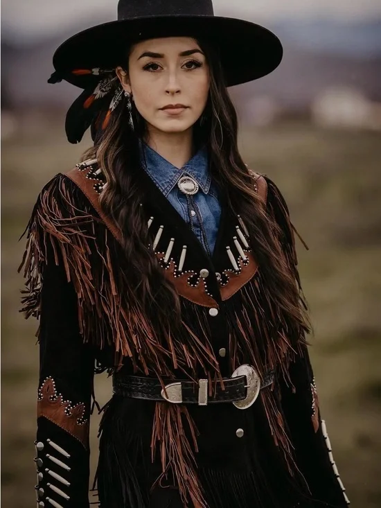 Leather Gallery Women's Black & Brown Suede Fringe Leather Jacket - Picture 4 of 8